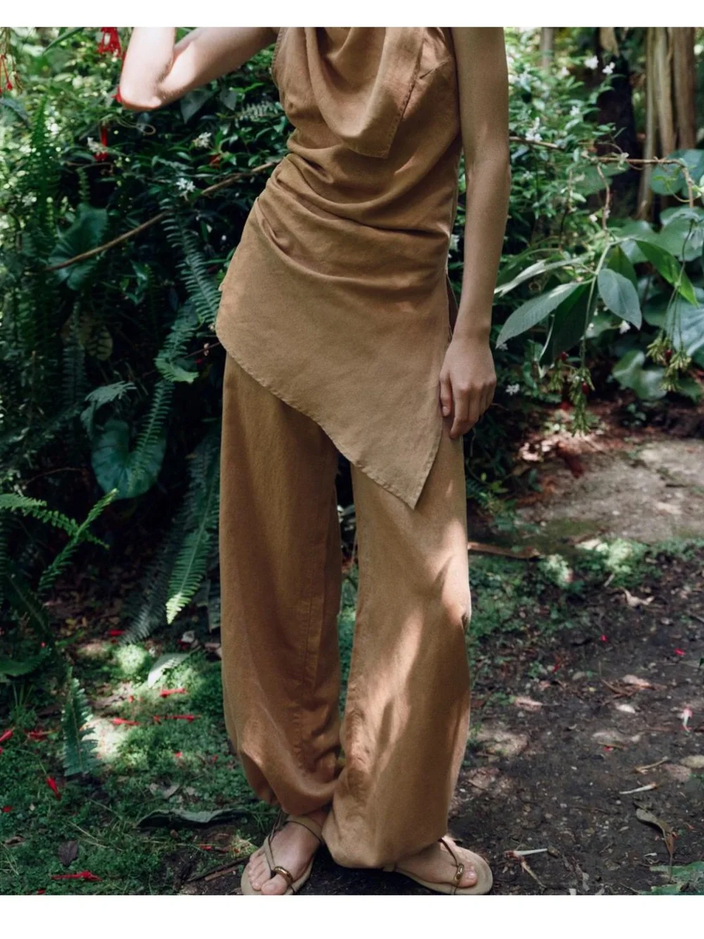 NEW Zara Drawstring Wide Leg Linen Pants Sand Sz M